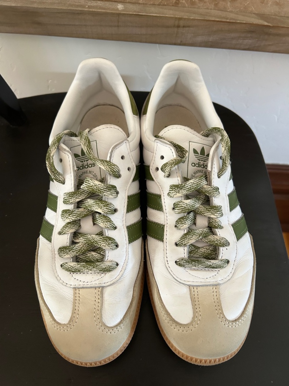 Adidas Samba Sneakers in White, Olive & Tan - Picture 4 of 5